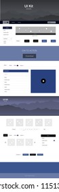 Dark BLUE vector ui ux kit with hills and rocks. Simple Material Design Kit with colorful mountains in header. Sample for your landing page of tourism.