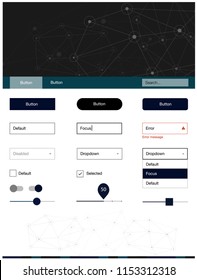 Dark BLUE vector ui ux kit in triangular style with circles. Web ui kit with abstract triangles, circles in its header. Modern template for your landing page.