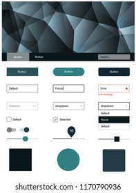 Dark BLUE vector ui ux kit in triangular style. Modern Style guide in polygonal style with triangles. Beautiful layout for websites, landing pages.