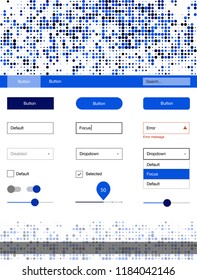 Dark BLUE vector ui ux kit with circles. Simple Material Design Kit with colorful dots in header. Simple colorful design for websites.