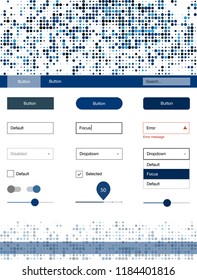Dark BLUE vector ui ux kit with circles. Simple Material Design Kit with colorful dots in header. Modern template for your landing page.