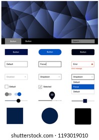 Dark BLUE vector ui ux kit in triangular style. Modern Style guide in polygonal style with triangles. Beautiful layout for websites, landing pages.