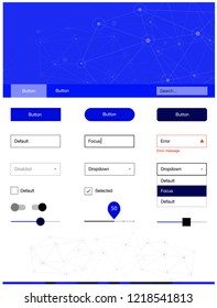 Dark BLUE vector ui ux kit in triangular style with circles. Style guide with triangles, circles on abstract background. This sample is for your website.