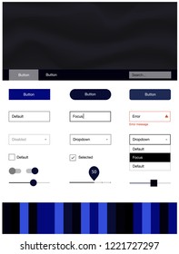 Dark BLUE vector ui ux kit with lines, ovals. Colorful illustration in abstract memphis style with gradient. This template you can use for websites.