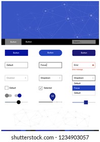 Dark BLUE vector ui ux kit in triangular style with circles. Colorful ui/ux kit with triangles, circles in header. Beautiful layout for websites, landing pages.