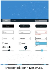 Dark BLUE vector ui ux kit in triangular style with circles. Style guide in polygonal style with triangles, circles. Simple colorful design for websites.