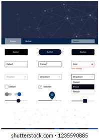 Dark BLUE vector ui ux kit in triangular style with circles. Simple Material Design Kit with colorful triangles, circles. This sample is for your landing page.
