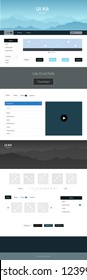 Dark BLUE vector ui ux kit with hills and rocks. Colorful Style guide with mountains on abstract background. Sample for your landing page of tourism.