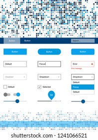 Dark BLUE vector ui ux kit with circles. Beautiful ui ux kit with colorful dots in its header. This template you can use for landing pages.
