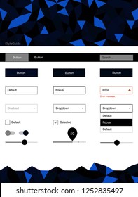 Dark BLUE vector ui ux kit in triangular style. Decorative ui kit design in abstract style with colorful crystals. Simple colorful design for websites.