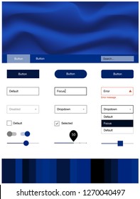 Dark BLUE vector ui ux kit with lines, ovals. Colorful illustration in abstract memphis style with gradient. This sample is for your website.