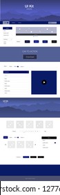 Dark BLUE vector ui ux kit with hills and rocks. Colorful ui/ux kit with header consisted of hills & rocks. This sample is for your tourist website.