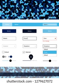 Dark BLUE vector ui ux kit with circles. Simple Material Design Kit with colorful dots in header. Simple colorful design for websites.