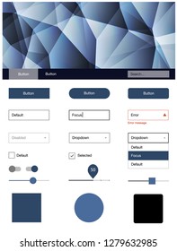 Dark BLUE vector ui ux kit in triangular style. Simple Material Design Kit with colorful mosaic of triangles. This sample is for your website.