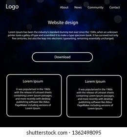 Dark BLUE vector ui ux kit with space stars. Beautiful ui ux kit with colorful sky in its header. Beautiful layout for websites, landing pages.