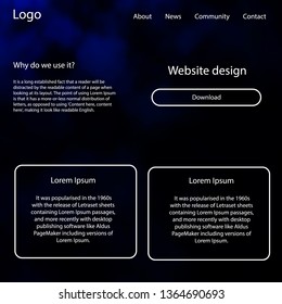 Dark BLUE vector ui ux kit with space stars. Web ui kit with abstract gradient clouds in its header. This template you can use for landing pages.