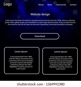 Dark BLUE vector ui ux kit with space stars. Beautiful ui ux kit with colorful sky in its header. This sample is for your landing page.