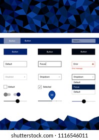 Dark BLUE vector web ui kit in polygonal style. Decorative ui kit design in abstract style with colorful crystals. Simple colorful design for websites.