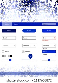 Dark BLUE vector web ui kit with spheres. Colorful ui/ux kit with header consisted of spheres. This sample is for your website.