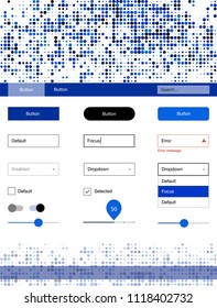 Dark BLUE vector web ui kit with spheres. Colorful ui/ux kit with header consisted of spheres. Modern template for your landing page.