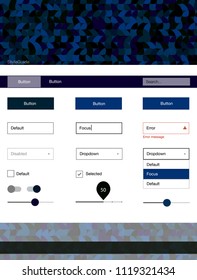 Dark BLUE vector web ui kit with spheres. Colorful ui/ux kit with header consisted of spheres. Modern template for your landing page.