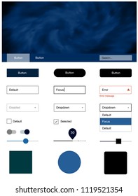Dark BLUE vector web ui kit with nebula stars. Beautiful ui ux kit with colorful sky in its header. This sample is for your landing page.
