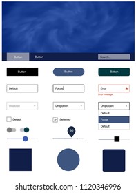 Dark BLUE vector web ui kit with nebula stars. Colorful ui/ux kit with header consisted of clouds & stars. Modern template for your landing page.