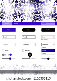 Dark BLUE vector web ui kit with spheres. Modern Style guide with colorful gradient circles in its header. Modern template for your landing page.
