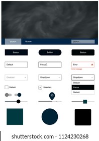 Dark BLUE vector web ui kit with nebula stars. Web ui kit with abstract gradient clouds in its header. This template you can use for landing pages.