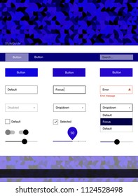 Dark BLUE vector web ui kit with spheres. Beautiful ui ux kit with colorful dots in its header. Modern template for your landing page.