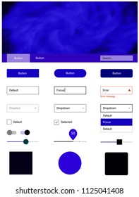 Dark BLUE vector web ui kit with nebula stars. Modern Style guide with colorful gradient sky in its header. Beautiful layout for websites, landing pages.