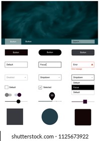 Dark BLUE vector web ui kit with nebula stars. Colorful ui/ux kit with header consisted of clouds & stars. This template you can use for landing pages.