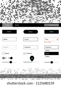 Dark BLUE vector web ui kit with spheres. Colorful ui/ux kit with header consisted of spheres. Modern template for your landing page.