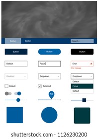 Dark BLUE vector web ui kit with nebula stars. Modern Style guide with colorful gradient sky in its header. Modern template for your landing page.
