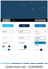 Dark BLUE vector web ui kit in polygonal style with circles. Simple Material Design Kit with colorful triangles, circles. This template you can use for websites.
