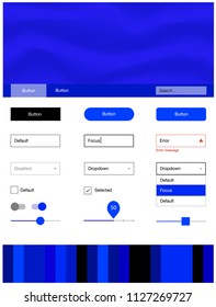 Dark BLUE vector web ui kit with lamp shapes. Creative illustration in halftone marble style with gradient. Modern template for your landing page.