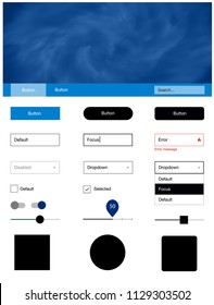 Dark BLUE vector web ui kit with nebula stars. Web ui kit with abstract gradient clouds in its header. This template you can use for websites.