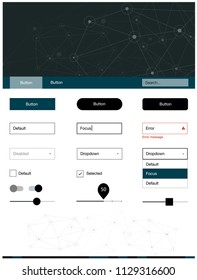 Dark BLUE vector web ui kit in polygonal style with circles. Web ui kit with abstract triangles, circles in its header. Beautiful layout for websites, landing pages.