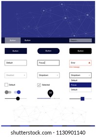 Dark BLUE vector web ui kit in polygonal style with circles. Colorful ui/ux kit with triangles, circles in header. This sample is for your website.