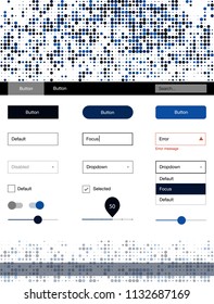 Dark BLUE vector web ui kit with spheres. Colorful ui/ux kit with header consisted of spheres. This sample is for your landing page.