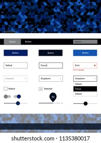 Dark BLUE vector web ui kit with spheres. Modern Style guide with colorful gradient circles in its header. Beautiful layout for websites, landing pages.