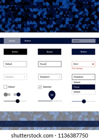 Dark BLUE vector web ui kit with spheres. Colorful ui/ux kit with header consisted of spheres. This template you can use for websites.