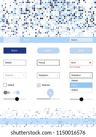 Dark BLUE vector web ui kit with spheres. Colorful ui/ux kit with header consisted of spheres. This sample is for your website.