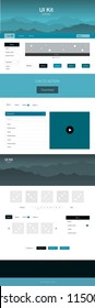 Dark BLUE vector web ui kit with mountains. Modern Style guide with colorful gradient mountains in its header. Modern template for your landing page.