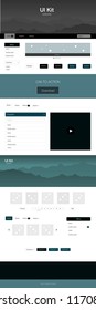 Dark BLUE vector web ui kit with mountains. Colorful ui/ux kit with header consisted of hills & rocks. Beautiful layout for websites, landing pages.