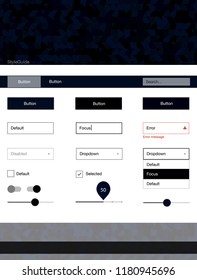 Dark BLUE vector web ui kit with spheres. Web ui kit with abstract gradient circles in its header. This template you can use for websites.
