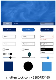 Dark BLUE vector web ui kit with nebula stars. Beautiful ui ux kit with colorful sky in its header. This template you can use for landing pages.
