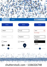 Dark BLUE vector web ui kit with spheres. Colorful Style guide with circles on abstract background. This template you can use for websites.