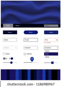 Dark BLUE vector web ui kit with lamp shapes. Colorful illustration in abstract memphis style with gradient. Modern template for your landing page.