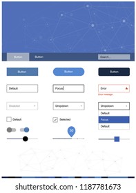 Dark BLUE vector web ui kit in polygonal style with circles. Colorful ui/ux kit with triangles, circles in header. Modern template for your landing page.